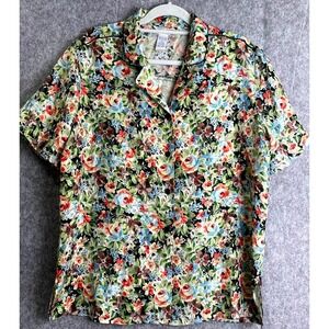 Vintage Anna and Frank 100% Silk‎ Floral Button Front Short Sleeve Blouse Y2K XL
